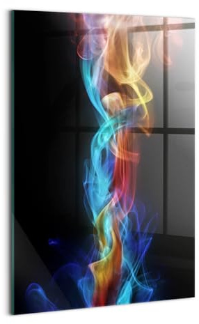 Wallfluent Bild Für die Küche Badezimmer und Schlafzimmer Dicke 4mm Wanddekoration Wandbild Glasbild Gehärtetes Glas Mit Motiv 40x60cm - Bunter Rauch