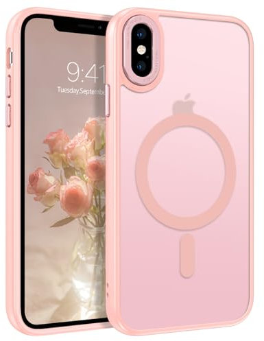 BENTOBEN for iPhone X/XS Case Magnetic [Compatible with MagSafe],Translucent Matte Back Anti-yellow Slim Soft TPU Military Grade Shockproof Women Men Protective Phone Cover for iPhone X/XS, Pink