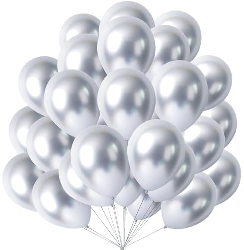 KOBOKO Luftballons Silber Metallic, 50 Stück 12 Zoll Silber Metallic Ballons, Silberne Helium Ballons Geburtstag, Silberne Latex Luftballons Party Ballon für Geburtstagsdeko, Hochzeitsdeko, Babyparty