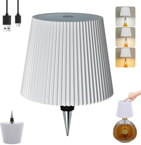 JUCHRZEY Lampada for bottiglia senza fili Ricaricabile 2000mAh Lampada for bottiglia di vino a LED 3 colori dimmerabile (bianco)