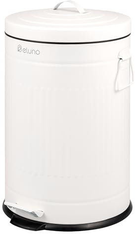 eluno Cubo de basura vintage con pedal de 20 litros de capacidad, con cubo interior de plástico extraíble, de metal (blanco)