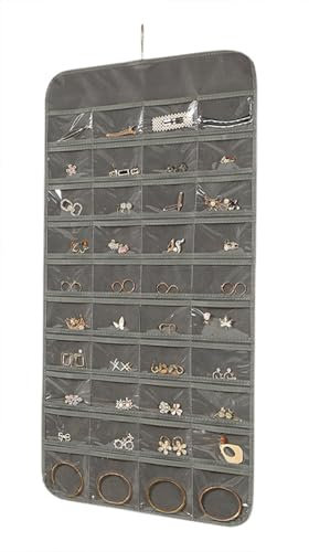 Organizer per Gioielli Appeso, Organizzatore di Gioielli da Appendere, Storage Doppia Faccia per Gioielli, Hanging Jewelry Organizer per Armadio,Doppia Faccia Porta Gioielli da Appendere con 48 Tasche