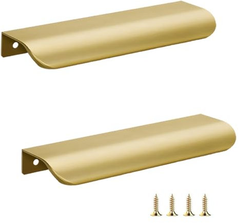 YUEYIXII 2 Pack Finger Edge Pull Brass Color Kitchen Cupboard Handles Aluminium Alloy Concealed Handle Wardrobe Handles with Screws for Kitchen Cabinet Drawer Closet Door