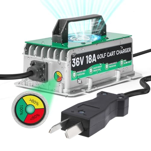 Chargeur de batterie 36 V pour voiturette de golf EZGO/Yamaha/Club Car 18 A | Avec prise Crowfoot, étanche IP67, câble de 4,8 m, chargeur de chariot de golf 36 V, charge rapide intelligente pour