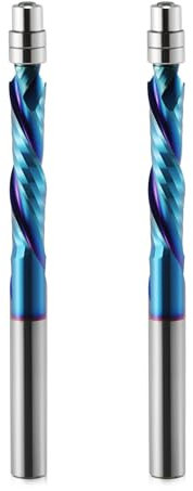 2 PCS Spiral Flush Trim Router Bit,6mm Shank 28 mm Cutting Length Extra Long 75mm OVL,2 Flutes Up Down Compression Bit with Nano Coating for Wood Trimming