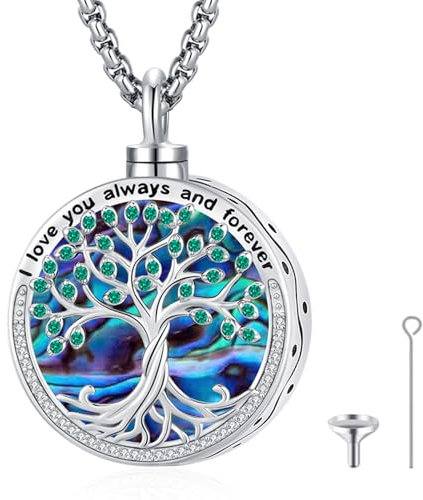 Eusense 925 Sterling Silver Urna Collar para Cenizas Colgante Árbol de la vida Urnas Collar Cremación Joyería Memorial Cenizas Colgante para Hombres