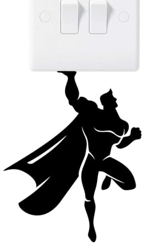 Superhelden-Lichtschalter-Aufkleber, einzigartiger Vinyl-Wandaufkleber für Kinderzimmer, Heimdekoration und Superhelden-Fans, einfach anzubringen, langlebig, abnehmbar, schwarzes Silhouetten-Design