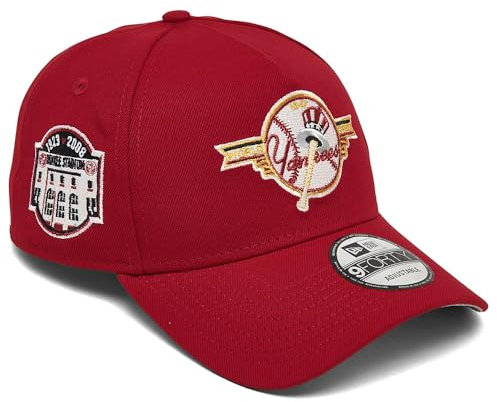 New Era NY New York Yankees 9FORTY Gold Retro Logo Yankee Stadium Snapback Cap Verstellbare Mütze, rot / goldfarben, Einheitsgröße