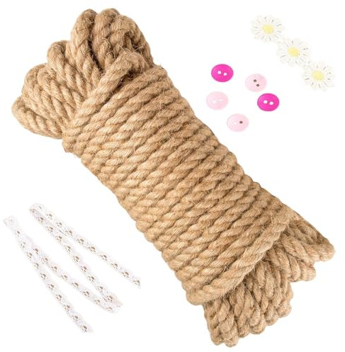 Corde en jute 10 mm x 20 m - Corde en chanvre naturel solide - 4 brins - Corde décorative en fibres naturelles - Pour jardin, artisanat, bricolage, décoration, main courante - Corde de jute