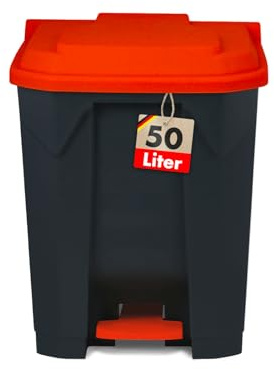 KARAT Poubelle avec couvercle hermétique et 2 poignets de transport en plastique pour usage intérieur extérieur, résistant aux intempéries, Idéal pour Jardin Restaurant (Rouge (Olaf), 50l)