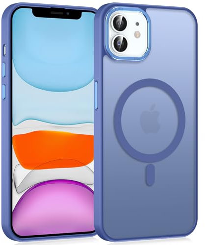 Knrlqim Magnétique Coque pour iPhone 11 6.1,[Compatible avec MagSafe] Translucide Mat Arrière Anti-Jaune Étui,Ultra Mince Silicone TPU + PC Rigide Antichoc Protection Housse,Bleu