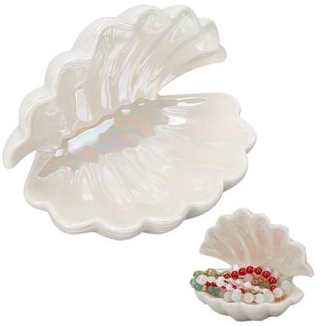 Smilbaley Organisateur De Bijoux En Coquillage, Plateau à Bijoux En Coquillage, Boîte à Bijoux Créative En Coquillage, Forme Unique, Pour Le Rangement Des Bijoux, La Décoration, Les Cadeaux(blanc)