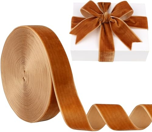 Samtband, Kupfer, 2,5 cm (1 Zoll), 9,1 m Manjonzic einseitiges Samtband, perfekt für Weihnachtsbäume, Geschenkverpackungen, Blumensträuße, Hochzeitsdekoration