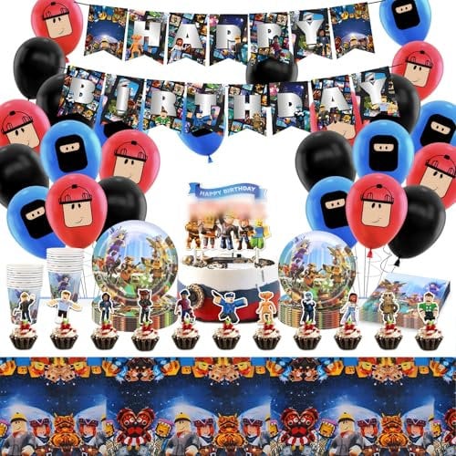 95PCS Green Tableware Set, Gamer Birthday Decorations, Party Balloons Tableware Set - Birthday Party Supplies, Plates Cups and Napkins and Tablecloth for boys Kids