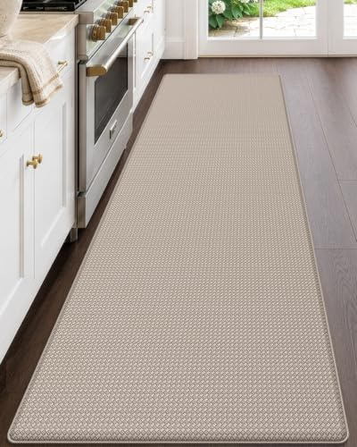 DEXI Küchen-Fußmatten, gepolstert, Anti-Ermüdung, 58 x 238 cm | Gepolsterte Matten aus Memory-Schaum, wasserdicht, weich, für Schreibtisch, Büro, Waschbecken, Wäsche, Beige, Beige