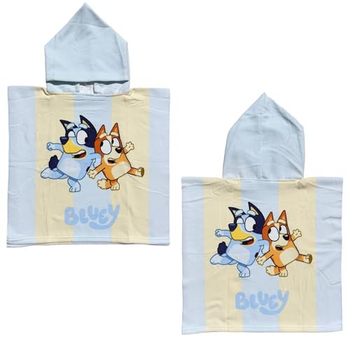CARTOON Badeponcho für Kinder aus Polyester-Mikrofaser Größe 50 x 100 cm Strand Pool, Bluey und Bingo, Einheitsgröße