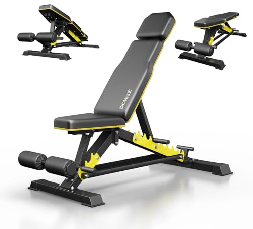 DONIUZ Adjustable Weight Bench for Home Gym, 1200LB Heavy Duty Commercial Workout Bench, Multi-Position Incline Decline Flat FID Bench Press with Headrest & Leg Rollers for Full Body Strength Training
