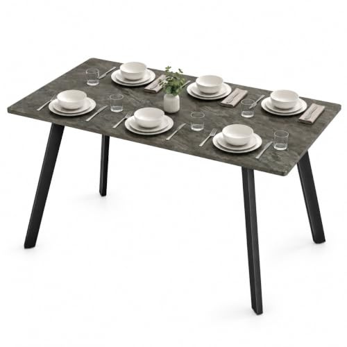URBNLIVING 4–6 Seater Dining Table, Space-Saving Rectangular Table for Kitchen & Dining, Modern Flat Metal Legs, Durable Engineered Wood, Easy Assembly (Slate Grey)