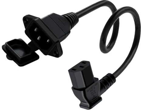 HuaLiSiJi Cable IEC C13 a C14 10A 250V Cable Alimentacion 90 Grados C13 a C14 para Ordenador, Monitor, Impresora, UPS, Servidores (Negro, 0.5 m)
