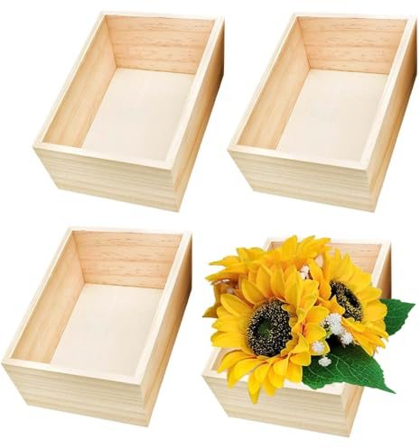 ARCPNRT Unlackierte Aufbewahrungsboxen aus Holz, 4 Stück Kleine Unlackierte Holz Organizer, 15x10x6 cm Rechteckig Rustikale Holzs Aufbewahrungsbox, für Schmuck Bürobedarf und Dekoration
