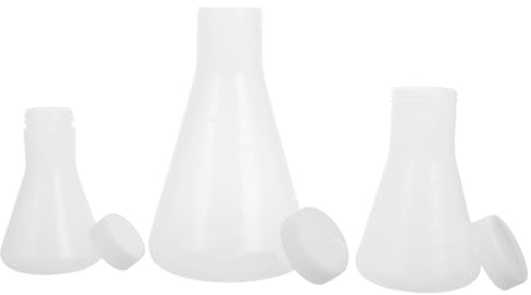OUNONA 3pcs Plastic Triangular Conical Flask School Laboratory Flask with Cap 50ml 100ml 250ml Childfriendly Design Easy Observation for Family Activities