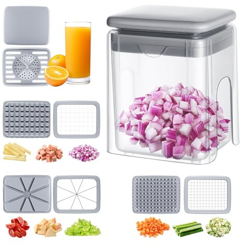 Cortador de Verduras,4 en 1 Multifuncional Manual de Cocina con Contenedor,Cortador Picador De Verduras | Para Jengibre Zanahoria Tomate Ensalada Fruta Cocina Horneado Acampada Y Fiesta