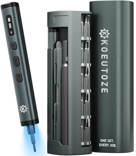 Koeutoze Mini Electric Screwdriver Set, 78 in 1 Precision Electric Screwdriver with 72 Magnetic Bits – 5 Torque Levels 0.1–0.5 N.m, Repair Tool Kit with 4 LED & Display for DIY, Phone, Watch, Camera