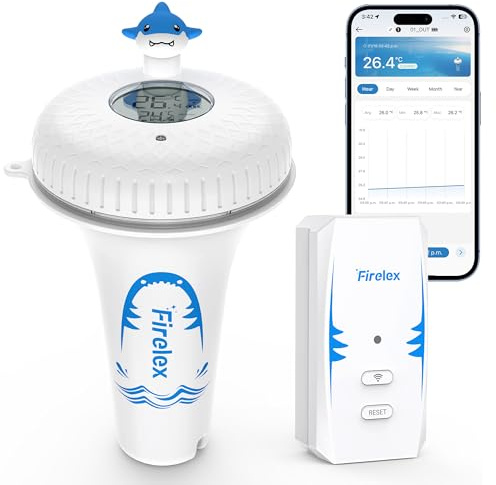 Firelex Termometro per piscina con gateway WiFi, divertenti accessori per squalo, impermeabile IPX7, app intelligente e controllo Alexa, per piscina, sorgenti termali, vasche da bagno, stagni