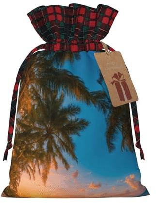 Sunset Hawaiian Palm Tree Print Gift Decor Bags Drawstring Pouches Eco-Friendly Anniversaries Present Packaging