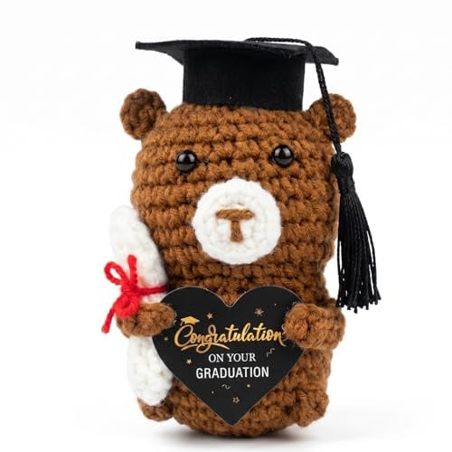 Abschluss Teddybär Mit Doktorhut Und Herzschild 8 Cm–Bachelor Geschenk & Schulabschluss Geschenk,Gestrickter Mini Bär Als Glücksbringer Zur Graduation, Abitur,Master Feier,Bachelor Abschluss Geschenk