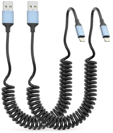 IPhone Lightning Coiled Cable, Lead Tangle-Free [MFi Certified] Retractable USB to Lightning Charging Cable, Cord Short for Car, 2.4A Fast Charging Coiled Cord for iPhone 14 13 12 11 (2Pack, 30CM-1M)