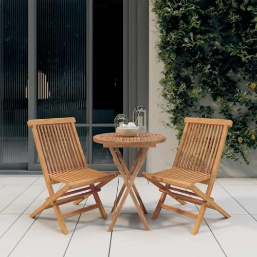 zylophax 3-TLG. Garten-Essgruppe Massivholz Teak wetterfestes Gartenmöbel Set mit klappbaren Stühlen und robustem Tisch für Terrasse und Balkon, Outdoor Sitzgruppe aus hochwertigem Holz
