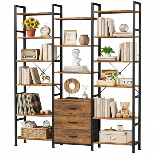 OYRREU Bücherregal mit 3 Schubladen, 120x190cm Standregal Raumteiler Regal