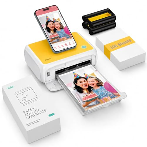YOTON Fotodrucker für Smartphone, Photo Printer mit 108 Stück Fotopapier (10x15), Unterstützt Ausweisfoto, 15s-AR-Videodruck und Wi-Fi-Verbindung,Verfügbar für iOS und Android Phones/Laptops (Gelb)
