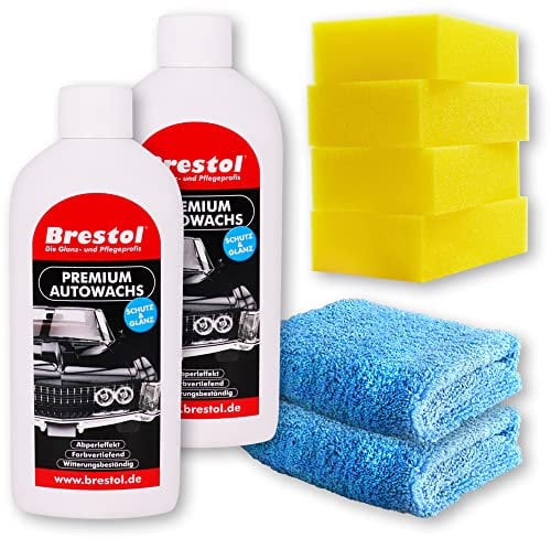 Brestol LACKVERSIEGELUNG Set5 (2X 500 ml + Zubehör) - mit Carnaubawachs - Hartwachspolitur Autopolitur Hartwachs Abperleffekt Abperl-Effekt Nano streusalzbeständig