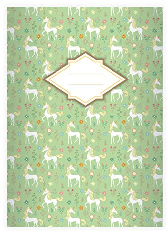 Kartenkaufrausch 8 Zauberhafte Mädchen DIN A5 Schulhefte, Schreibhefte mit Einhörnern in grün Lineatur 4 (liniertes Heft)