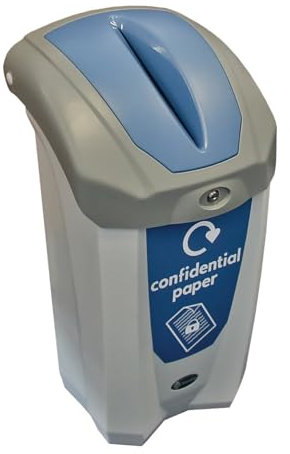 Glasdon Nexus 30 Confidential Office Recycling Bin (Grey, Blue Sticker)– 30-Litre Secure Document Bin for Confidential Paper with Keyed Lock – Prevents Unauthorised Access