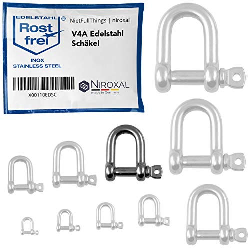 NietFullThings 10 Pieces 12-mm Acier Inoxydable manilles Droites de V4A Forme Courte Droite et Robuste Charge de Rupture 7.000 kg Manille Droite 12x44-mm