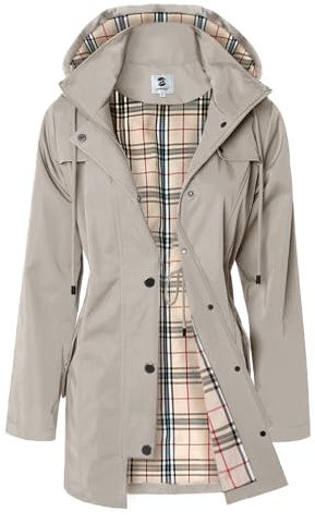 SaphiRose Women's Long Hooded Rain Jacket Outdoor Raincoat Khaki M