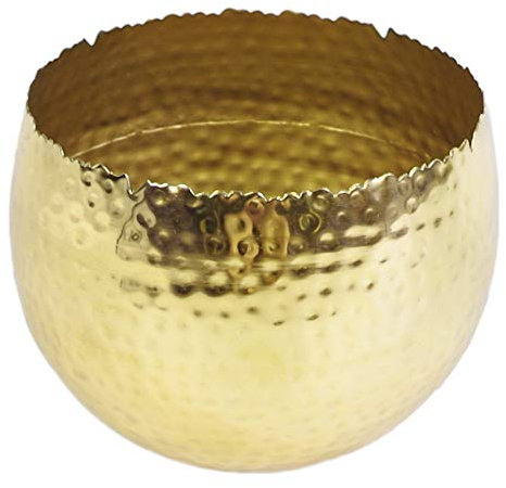 Leaf Large Curved Edge Hammered Metal Bowl, Gold, 22 x 17 cm