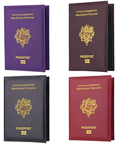 beifon 4 pcs Protège Passeport Porte Etui Housse Passeport Couverture Protection Holder Protege Passeport Francais Pochette Passeport Protecteur Portefeuille Carte de Cartes Accessoires de Voyage
