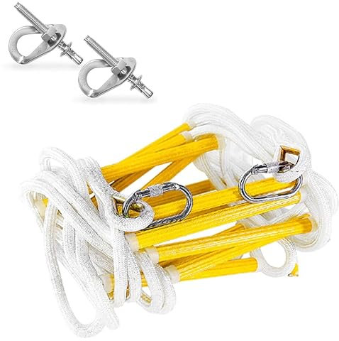 ISOP Outdoor Climbing Rope Ladder 8 m / 24 ft Compact Portable Safety Rope Ladder - Hanging Rope with Hooks for Teens & Adults - Exercise Rope Ladder for Swing Set & Tree House
