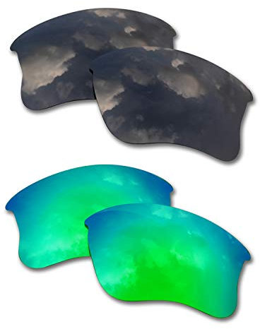 SOODASE Pour Oakley Flak Jacket XLJ Des lunettes de soleil Noir/Vert 2 paires Verres de remplacement polarisés