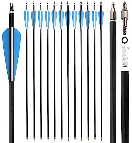 AMEYXGS 6/12pcs Aluminium Pfeile 30 Zoll Bogenschießen Pfeile Spine 300 Jagdpfeil für Compoundbogen und Recurve Bogen (6pcs)