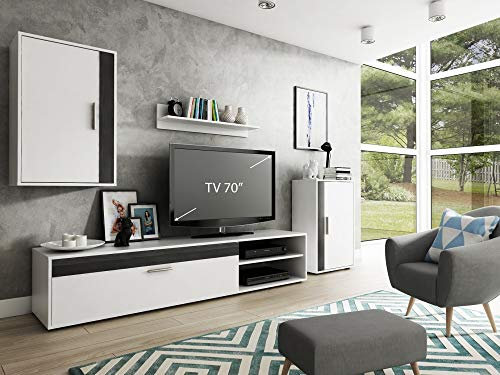 Beauty.Scouts Wohnwand Carlotta VI 4-teilig weiß Kiefer Holznachbildung 270x190x42cm (B/H/T) Mediawand TV Wand Kommode Regal Lowboard Fernsehtisch Hängeschrank