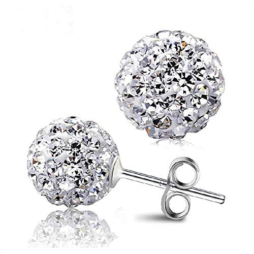 AMTBBK 925 Sterling Silber Ohrstecker, Ganz-Kristall Runde Kugel-Bolzen-Ohrringe Glitzernde Ohrschmuck, Vollkommenes Geschenk Für Mutter-Mädchen-Damen-Frau,6mm