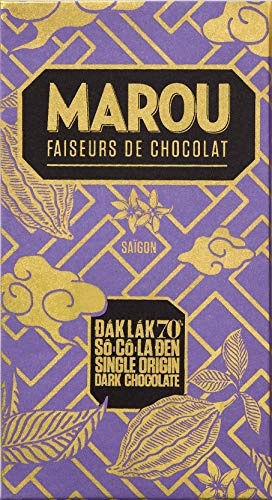 MAROU - Tablette Chocolat Noir 70% - Grand Cru Dak Lak - 80 g - Sans Lécithine, Sans Gluten - Origine Vietnam (Boîte de 10)