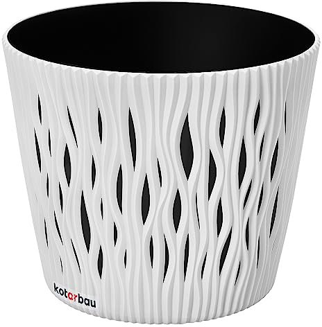 KOTARBAU® Pot de Fleurs 265x225 mm Blanc Effet de Vague en 3D Sable du Désert Rond avec Pot Intérieur