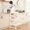 Kids Kitchen Step Stool for Kids with Safety Rail, Solid Wood Construction Toddler Learning Stool Tower,Montessori Kitchen (White)