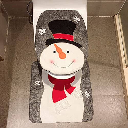 Chedin Toilettensitzbezug Weihnachten WC Sitz Cover Teppich Weihnachtsdeko Toilette Dekorationen Weihnachtsmann Schneemann Elch Toilettenvorleger Set 2 Stücke (Schneemann)